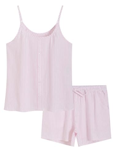 Latuza Women's Cotton Seersucker Cami and Shorts Pajama Set