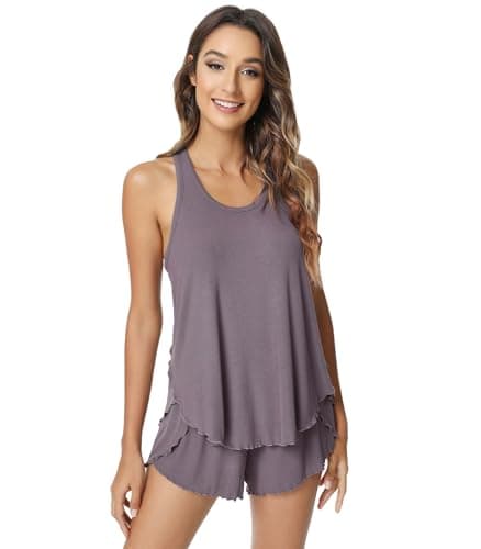 NACHILA Women's Viscose from Bamboo Ribbed Racerback Tank and Shorts Pajama Set