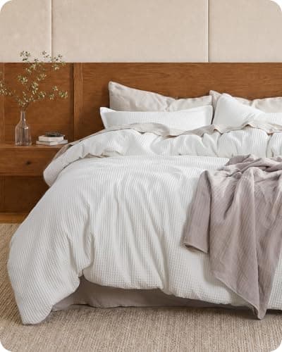 Bedsure PureWoven 100% Cotton Waffle Duvet Cover Set