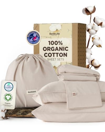 Bedsure PureWoven 100% GOTS Certified Organic Cotton Sheet Set, 17-Inch Deep Pocket