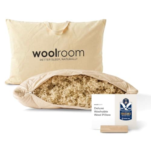 WOOLROOM Deluxe Wool Pillow, Customizable Fill, 200T Organic Cotton Washable Cover