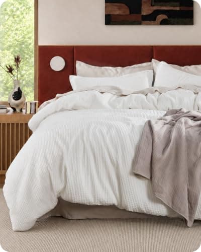 Bedsure PureWoven 100% Cotton Waffle Duvet Cover Set
