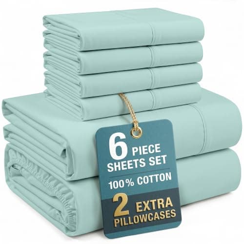 Casa Platino 100% Cotton 6-Piece Percale Sheet Set, 15-Inch Deep Pocket