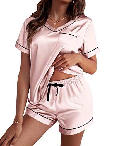 Ekouaer Satin Short Sleeve Pajama Set