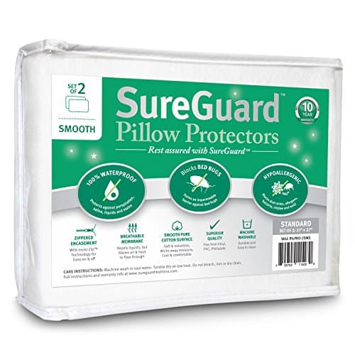 SureGuard Waterproof Zippered Pillow Protectors, Smooth Cotton, Set of 2