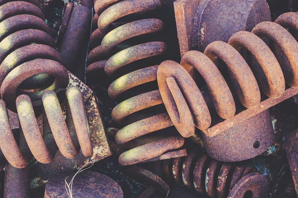 Metal mattress coils in close-up